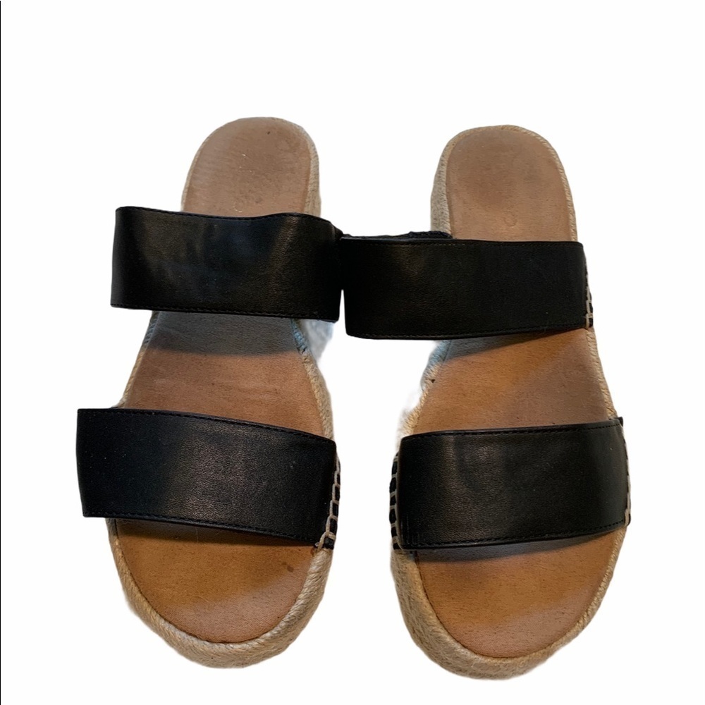 Aldo Women's Size 8 Espadrille Slide Sandals Double Strap Black Slip On Platform